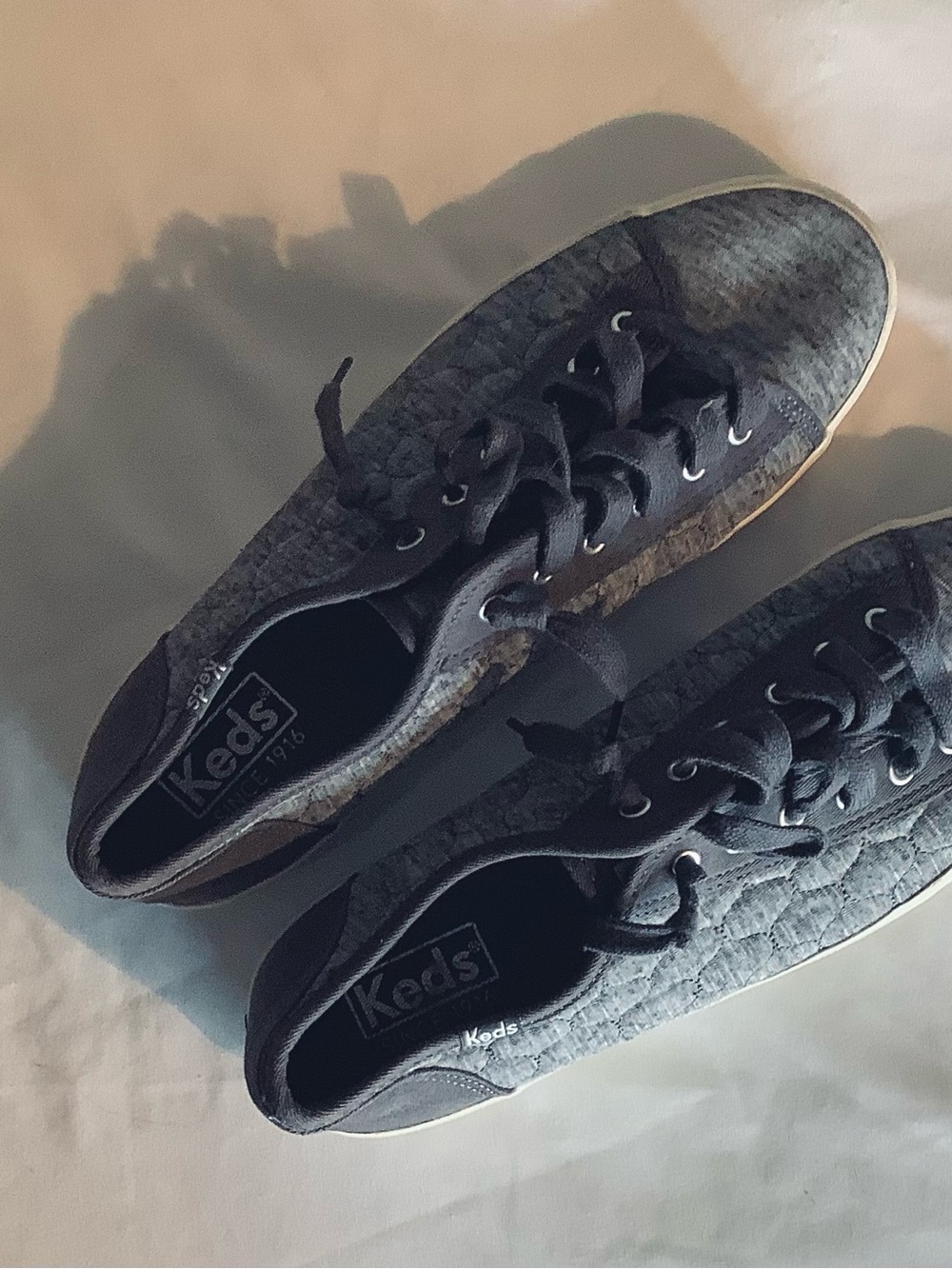 Keds Quilted Lace-Up Sneakers in Charcoal and Black